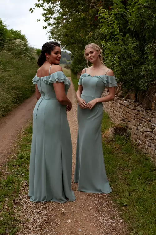 M485 Beaded Double Frill Neckline Dress True Bridesmaids